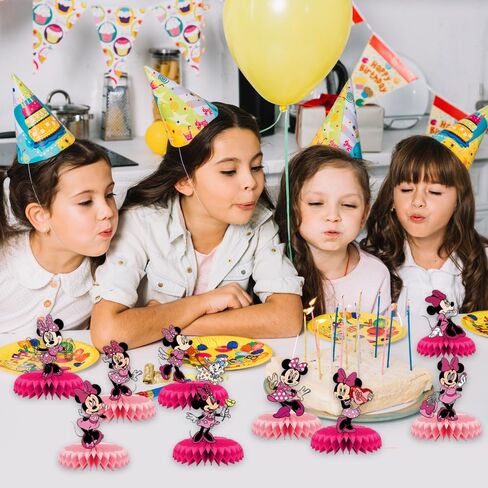 9Pcs Pink Cartoon Mouse Party Decorations, 3D Double Side Cake Toppers, Girls Mouse Theme Honeycomb Centerpieces Table Toppers, Cartoon Mouse Birthday Supplies for Kids in Saudi Arabia