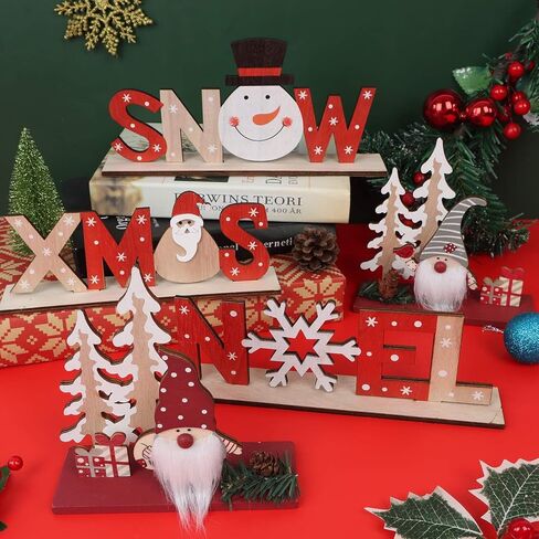 5 قطع من زينة سطح الطاولة لعيد الميلاد وديكورات طاولات العطلات الكبيرة وديكورات سطح الطاولة لعيد الميلاد عرض خشبي سانتا ثلج للمنزل والمطعم والمقهى لتزيين طاولات عيد الميلاد والعطلات المركزية in Kuwait