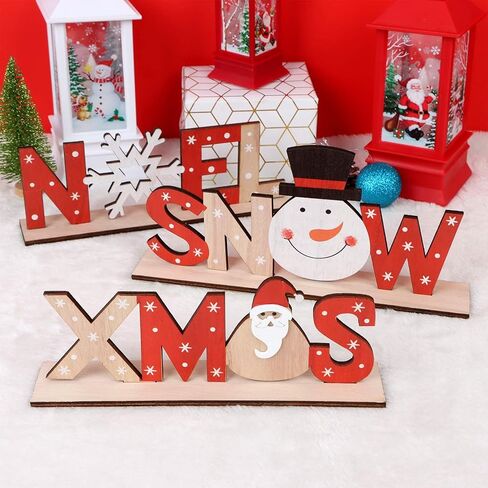 5 قطع من زينة سطح الطاولة لعيد الميلاد وديكورات طاولات العطلات الكبيرة وديكورات سطح الطاولة لعيد الميلاد عرض خشبي سانتا ثلج للمنزل والمطعم والمقهى لتزيين طاولات عيد الميلاد والعطلات المركزية in Kuwait