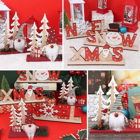 5 قطع من زينة سطح الطاولة لعيد الميلاد وديكورات طاولات العطلات الكبيرة وديكورات سطح الطاولة لعيد الميلاد عرض خشبي سانتا ثلج للمنزل والمطعم والمقهى لتزيين طاولات عيد الميلاد والعطلات المركزية in Kuwait