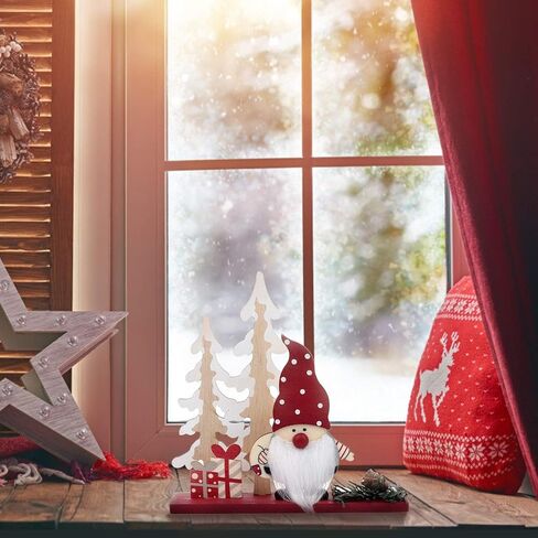 5 قطع من زينة سطح الطاولة لعيد الميلاد وديكورات طاولات العطلات الكبيرة وديكورات سطح الطاولة لعيد الميلاد عرض خشبي سانتا ثلج للمنزل والمطعم والمقهى لتزيين طاولات عيد الميلاد والعطلات المركزية in Kuwait