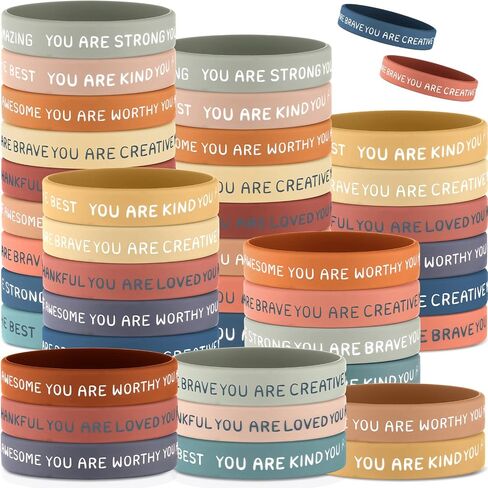 Roowest 120 Pcs Motivational Wristbands Bulk for Student Inspirational Rubber Bands Stretch Silicone Bracelet for Class from Teacher for Kids Valentine‘s Day Back to School Graduation(Rustic Color) in Saudi Arabia
