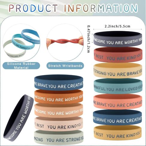 Roowest 120 Pcs Motivational Wristbands Bulk for Student Inspirational Rubber Bands Stretch Silicone Bracelet for Class from Teacher for Kids Valentine‘s Day Back to School Graduation(Rustic Color) in Saudi Arabia