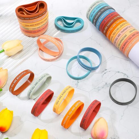Roowest 120 Pcs Motivational Wristbands Bulk for Student Inspirational Rubber Bands Stretch Silicone Bracelet for Class from Teacher for Kids Valentine‘s Day Back to School Graduation(Rustic Color) in Saudi Arabia
