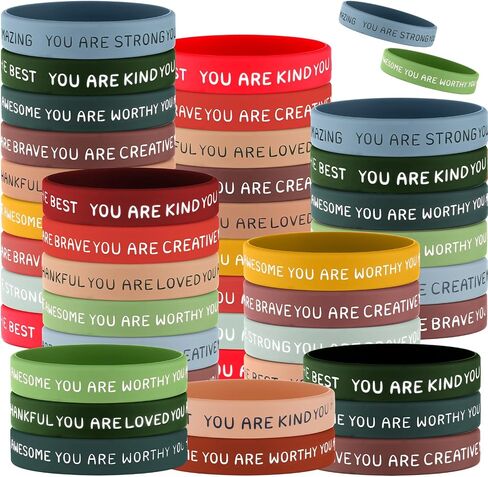 Roowest 120 Pcs Motivational Wristbands Bulk for Student Inspirational Rubber Bands Stretch Silicone Bracelet for Class from Teacher for Kids Valentine‘s Day Back to School Graduation(Rustic Color) in Saudi Arabia