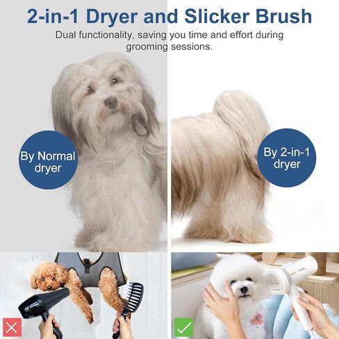 L&W BROS. Low Noise Pet Dryer for Small Dogs - 2-In-1 Indoor Grooming Dryer with Slicker Brush, Adjustable Temperature and Overheating Protection (White) in Saudi Arabia