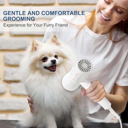 L&W BROS. Low Noise Pet Dryer for Small Dogs - 2-In-1 Indoor Grooming Dryer with Slicker Brush, Adjustable Temperature and Overheating Protection (White) in Saudi Arabia