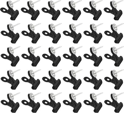 30 Pieces Push Pins Clips for Bulletin Board, Metal Push Pins Clips, Bulldog Clips with Thumb Tacks for Cork Board Photos Documents No Holes for The Paper on Cubicle Walls, Black in Saudi Arabia