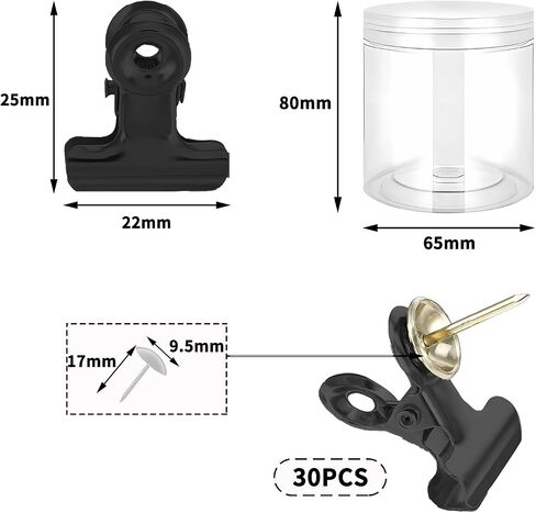 30 Pieces Push Pins Clips for Bulletin Board, Metal Push Pins Clips, Bulldog Clips with Thumb Tacks for Cork Board Photos Documents No Holes for The Paper on Cubicle Walls, Black in Saudi Arabia
