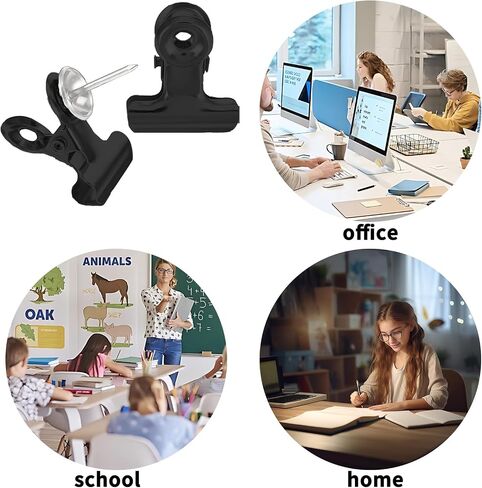30 Pieces Push Pins Clips for Bulletin Board, Metal Push Pins Clips, Bulldog Clips with Thumb Tacks for Cork Board Photos Documents No Holes for The Paper on Cubicle Walls, Black in Saudi Arabia