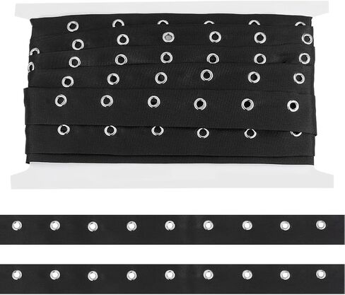BENECREAT 5 Yards Black Cotton Eyelet Tape, 1 inch Wide Grommet Twill Tape Trim Ribbon Strip with Silver Metal Eyelet Ring for Corset Shirt Shoes Sewing Crafts Making in Saudi Arabia