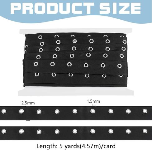 BENECREAT 5 Yards Black Cotton Eyelet Tape, 1 inch Wide Grommet Twill Tape Trim Ribbon Strip with Silver Metal Eyelet Ring for Corset Shirt Shoes Sewing Crafts Making in Saudi Arabia