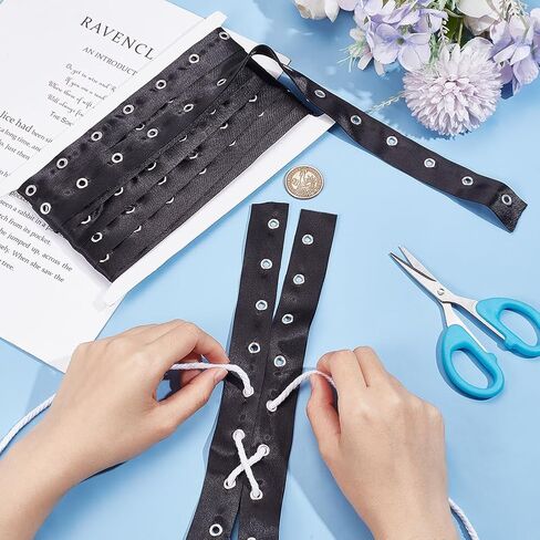 BENECREAT 5 Yards Black Cotton Eyelet Tape, 1 inch Wide Grommet Twill Tape Trim Ribbon Strip with Silver Metal Eyelet Ring for Corset Shirt Shoes Sewing Crafts Making in Saudi Arabia