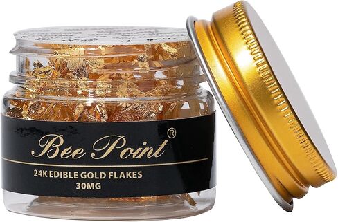 BeePoint 24K Edible Gold Foil Flakes - 30mg Gold Flakes for Cake Decorating, Baking & Cooking, Art Crafts & DIY Projects, Nails, Candles, Makeup, Painting, Food and Cooking, Makeup & Home in Saudi Arabia