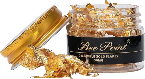 BeePoint 24K Edible Gold Foil Flakes - 30mg Gold Flakes for Cake Decorating, Baking & Cooking, Art Crafts & DIY Projects, Nails, Candles, Makeup, Painting, Food and Cooking, Makeup & Home in Saudi Arabia