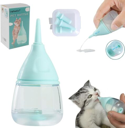 Kitten Bottles for Nursing,Puppy Bottles for Nursing Puppy Milk, Anti-Choking Puppy Feeder Design,with 3pcs Replaceable and Reusable Silicone Nipples for Feeding Newborn Pets (Blue, 40ml+3pcs) in Kuwait