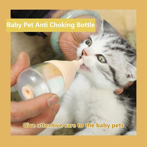 Kitten Bottles for Nursing,Puppy Bottles for Nursing Puppy Milk, Anti-Choking Puppy Feeder Design,with 3pcs Replaceable and Reusable Silicone Nipples for Feeding Newborn Pets (Blue, 40ml+3pcs) in Kuwait