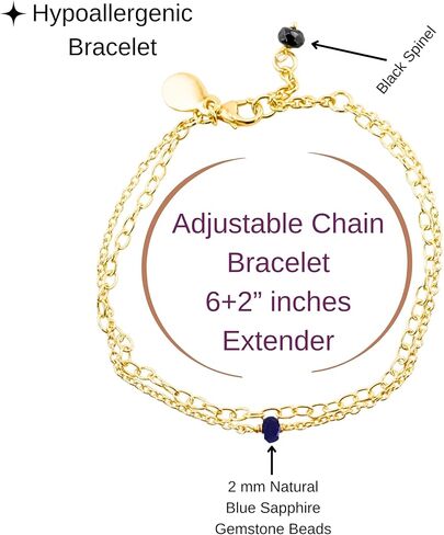 Blue Sapphire Bracelet for Women, Certified 925 Sterling Silver with Plated 18K Gold Bracelets for Women - Crystals and Healing Stone Layered Bracelet Women Jewelry for Gift in Kuwait