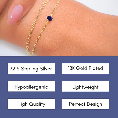 Blue Sapphire Bracelet for Women, Certified 925 Sterling Silver with Plated 18K Gold Bracelets for Women - Crystals and Healing Stone Layered Bracelet Women Jewelry for Gift in Kuwait