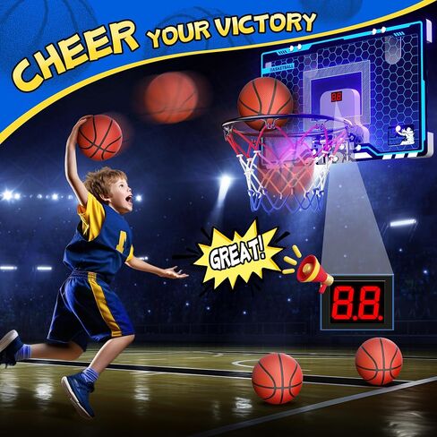 HopeRock Indoor Mini Basketball Hoop for Kids, Basketball Hoops Over The Door with LED Lighting, Mini Hoop with Scoreboard & 3 Balls, Basketball Toys Gifts for 5 6 7 8 9 10 11 12 Year Old Boys Girls in Saudi Arabia