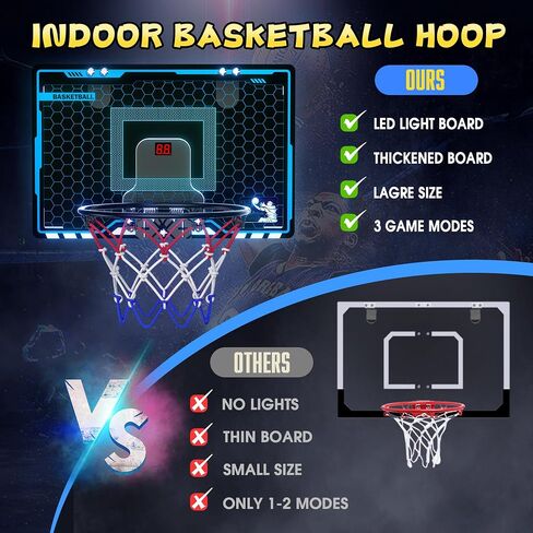 HopeRock Indoor Mini Basketball Hoop for Kids, Basketball Hoops Over The Door with LED Lighting, Mini Hoop with Scoreboard & 3 Balls, Basketball Toys Gifts for 5 6 7 8 9 10 11 12 Year Old Boys Girls in Saudi Arabia