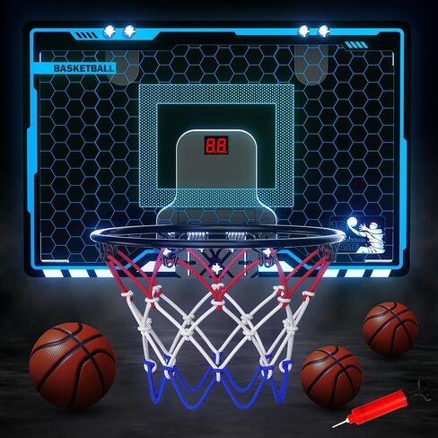 HopeRock Indoor Mini Basketball Hoop for Kids, Basketball Hoops Over The Door with LED Lighting, Mini Hoop with Scoreboard & 3 Balls, Basketball Toys Gifts for 5 6 7 8 9 10 11 12 Year Old Boys Girls in Saudi Arabia
