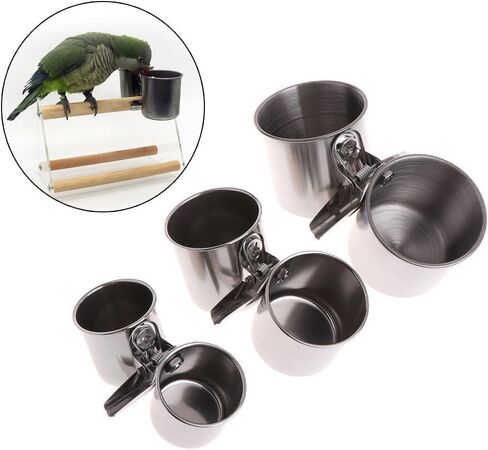 Silver Parrot Feeding Cups Hanging Pet Animal Stainless Steel Birdcage Bowls Bird Bowls for Cage Parakeet Bird Cage Accessories Suitable Small and Medium Bird Pet Supplies in Saudi Arabia