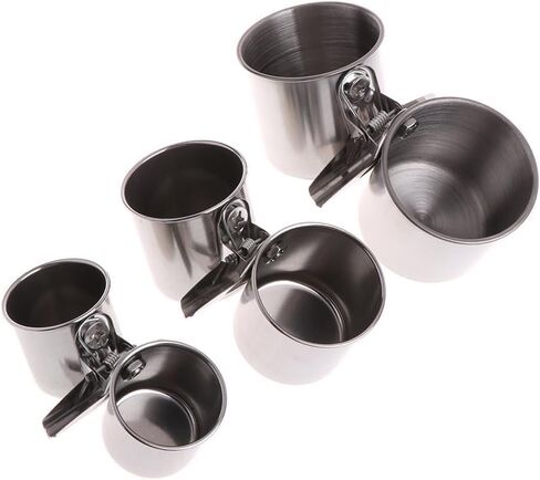 Silver Parrot Feeding Cups Hanging Pet Animal Stainless Steel Birdcage Bowls Bird Bowls for Cage Parakeet Bird Cage Accessories Suitable Small and Medium Bird Pet Supplies in Saudi Arabia