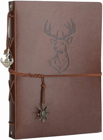 Scrapbook Album, AIOR Vintage Leather Scrapbook Photo Album 60 Black Pages, DIY Travel Memory Book Anniversary Presents Birthday Gifts for Lover Friends Kids Christmas Anniversary Wedding Gift (Elk) in Saudi Arabia
