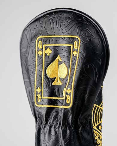 غطاء رأس Pins & Aces Royal Flush - غطاء رأس جلدي فاخر مصنوع يدويًا - Ace of Spades وإغلاق مغناطيسي، غطاء نادي الجولف عالي الجودة - قم بتصميم وتخصيص حقيبة الجولف الخاصة بك (الممر السالك) in Kuwait