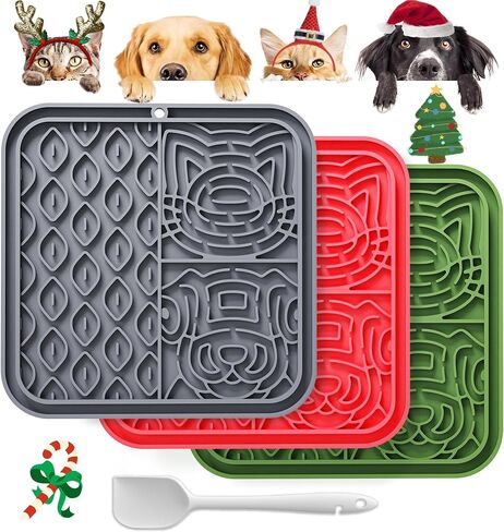 Lick Mat for Dogs & Cats 3 Pack - Silicone Dog Lick Mat with Suction Cups - Anxiety Relief/Promotes Healthy Eating/Frozen & Dishwasher Safe - Pet Peanut Butter Lick Pad LPFALASAT (Blue Orange Red) in Kuwait