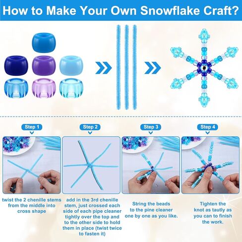 Threlaco 8 Sets Christmas Beaded Pipe Cleaner Snowflakes Crafts Winter Blue Snowflakes Ornament Kit Xmas Mix Pony Beads Snowflakes for DIY Decorations Craft Making Supplies in Kuwait