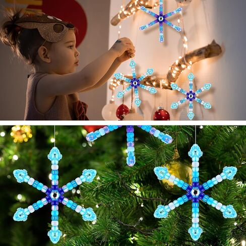 Threlaco 8 Sets Christmas Beaded Pipe Cleaner Snowflakes Crafts Winter Blue Snowflakes Ornament Kit Xmas Mix Pony Beads Snowflakes for DIY Decorations Craft Making Supplies in Kuwait