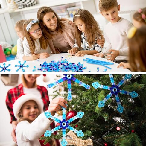 Threlaco 8 Sets Christmas Beaded Pipe Cleaner Snowflakes Crafts Winter Blue Snowflakes Ornament Kit Xmas Mix Pony Beads Snowflakes for DIY Decorations Craft Making Supplies in Kuwait