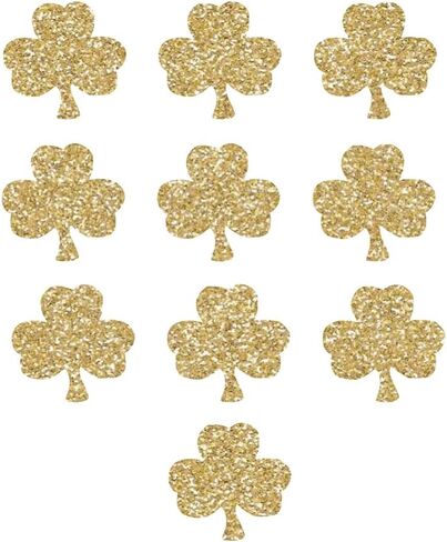 10 Mini Shamrocks Iron On Decals, St Patricks Day Decals, DIY Crafts, Small 4 Leaf Transfers, Heat Transfer, Celtic Irish Gifts, Real Glitter, Iron On Almost Anything (Champagne Glitter) in Kuwait