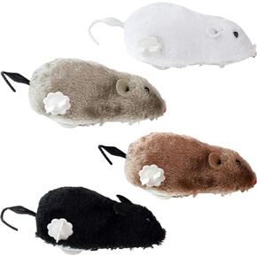 4 PCS Wind-Up Rat Toys, Realistic Plush Rat Toys Wind Up Mice Toys Novelty Running Racing Mouse Toys for Kids, Fluffy Animal Clockwork Toys Funny Interactive Toys for Pets Cats Dogs (#A)