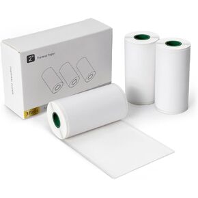 White Thermal Paper, Printable Sticker Paper for Mini Sticker Printers, Black Ink on White, 56mm x 6.9m, Pack of 3 Rolls