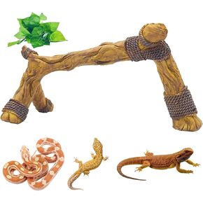 Snake Climbing Branch Reptile Branches Decor Resin Climb Tree Habitat Decoration with Leaves for Crested Gecko Bearded Dragon Tree Frog Tortoise Corn Snake