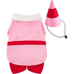 Dog Pink Elf Costume for Pets Party Winter Warm Clothes Dog Christmas Outfit with Cap (Pink, Medium)