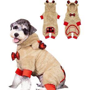 KYEESE Xmas Dogs Pajamas Reindeer Christmas with Bowtie Red Buffalo Check Dog Sweater Small Dog Pjs Plaid Pet Pajamas Dog Clothes Dog Christmas Outfit