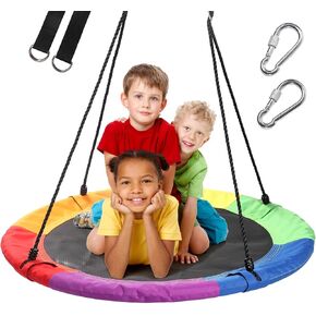 40 Inch Tree Swing, Saucer Swing for Kids Outdoor, Round Swing with Hanging Straps, Adjustable Rope Easy to Assembly