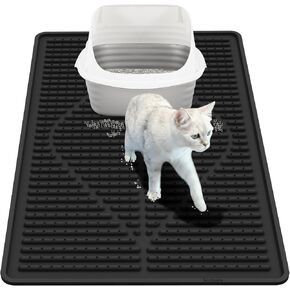 Mofason Rubber Large Cat Litter Mat - Kitty Litter Box mat - Silicone Litter Trapping Catcher Mat - Cat Supplies & Accessories for Indoor Cats (28" x 20") - Black