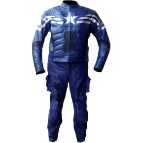 Bestzo Men’s Fashion Motorcycle America Real Leather Captain Winter Soldier Suit Jacket & Pant  Blue