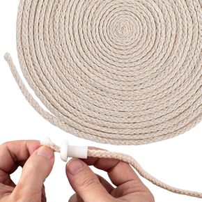 65.6 Ft Oil Lamp Wicks, 1/8'' Round Candle Wicks Burner, 4mm Cotton Braided Replacement Wicks for Alcohol Kerosene Lamp Torches Lantern