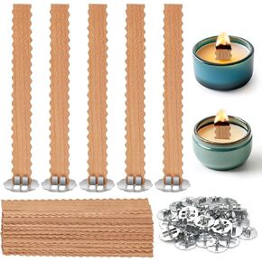 100 Pcs Wooden Candle Wicks, Wave Wood Wicks for Candles Making, Wooden Candle Making Wicks with Stand, Smokeless Wood Wicks with Metal Clips for Candle Making, Candle DIY Craft (50 Set)