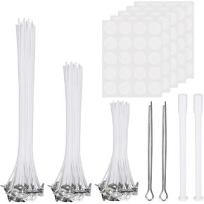 Candle Wicks, 100Pcs Candle Wicks for Making Candles(10cm, 15cm, 20cm), with 2 Candle Wick Holders, 2 Wick Holder Tubes, Low Smoke & Longer Burning Time for DIY Candles Crafts
