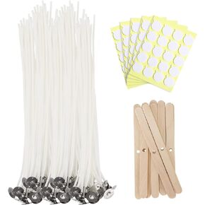 Candle Wicks for Candle Making 120 Pcs with 120 Pcs Wick Stickers and 10 Pcs Candle Wick Holders, Cotton Candle Wick for Soy Wax, Beeswax, Coconut Wax