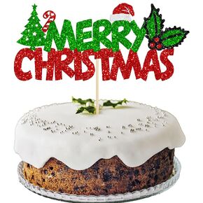 Gyufise 1 Pack Christmas One Cake Topper with Santa Hat First Birthday Party Cake Pick Decorations for Christmas Theme Baby Shower Kids 1st Birthday Party Supplies