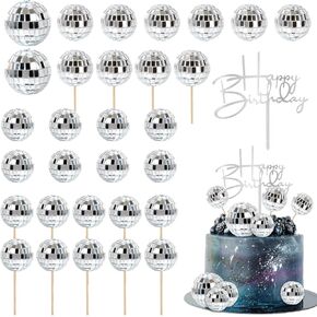 31pcs Disco Ball Cake toppers Happy Birthday Cake Topper 1970s Disco Ball Cake Picks Theme Cake Decor for Disco Theme Party Favor