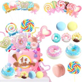 Donut Cake Topper 21 PCS Candy Cupcake Toppers Dount Themed Cake Topper Donut Birthday Themed Party Supplies Candy Themed Birthday Cake Decor